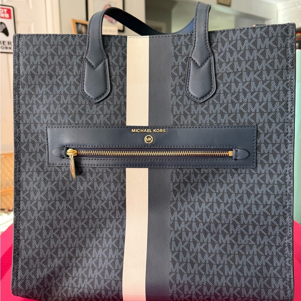 Michael Kors Blue and Cream Signature Briefcase Tote